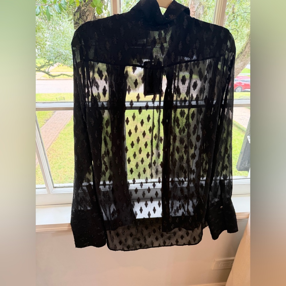 Ramy Brook Sheer Black Metallic Clip Dot Blouse Size S NWT - Picture 1 of 3